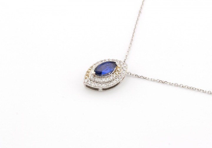 14k Yogo Sapphire and Diamond Pendant 