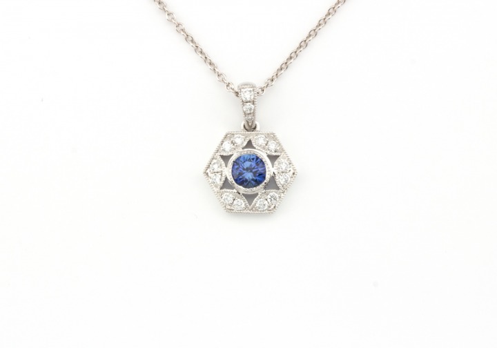 14k Yogo Sapphire Diamond Pendant 