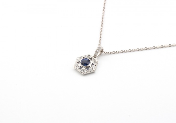 14k Yogo Sapphire Diamond Pendant 