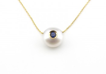 14k Yogo Sapphire and Pearl Necklace