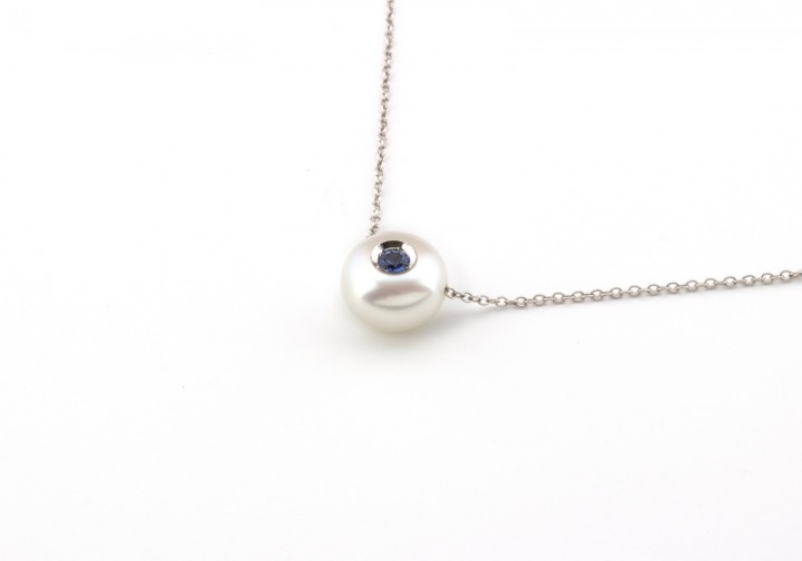 14k Yogo Sapphire and Pearl Necklace