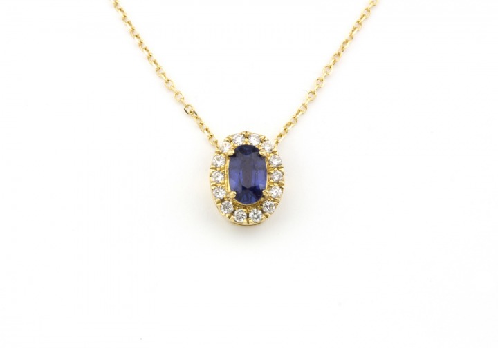 14k Yogo Sapphire and Diamond Pendant 