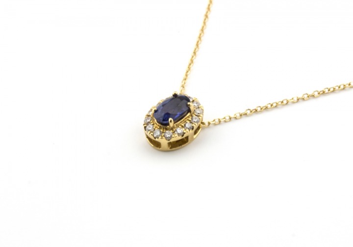 14k Yogo Sapphire and Diamond Pendant 