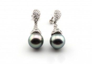 14k Tahitian Pearl and Diamond Drop Earrings