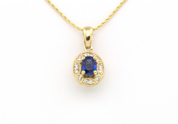 14k Yogo Sapphire and Diamond Pendant