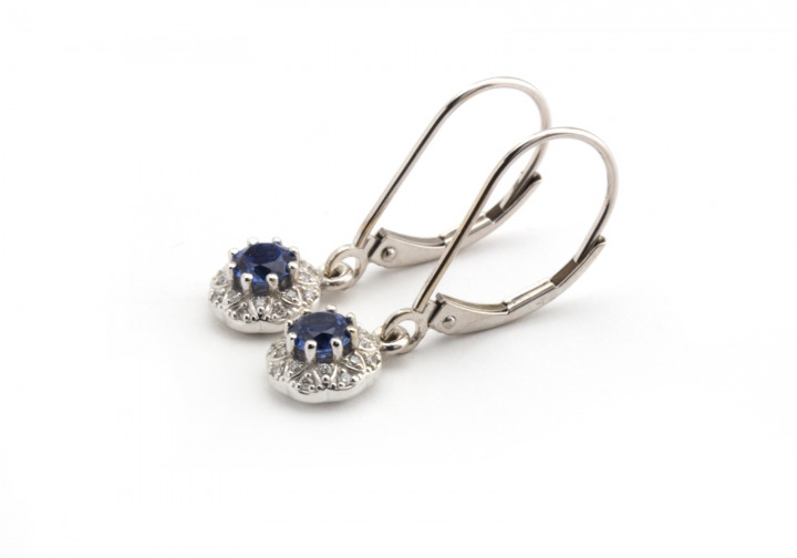 14k Yogo Sapphire and Diamond Drop Earrings