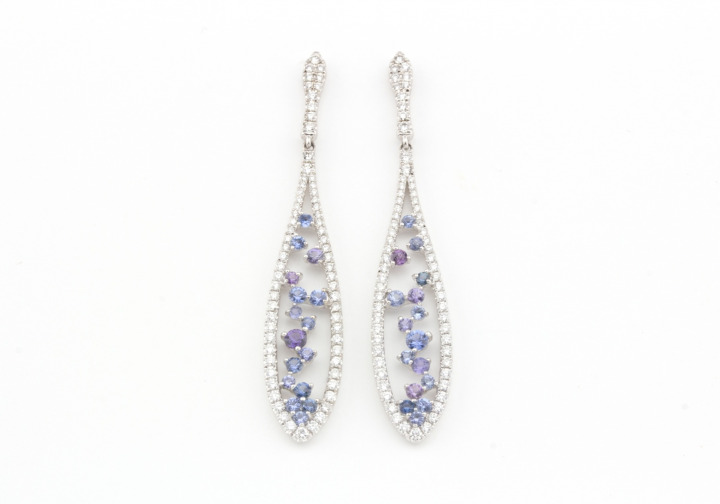 14k Yogo Sapphire and Diamond Drop Earrings
