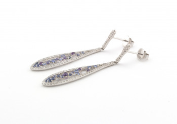 14k Yogo Sapphire and Diamond Drop Earrings 14k Yogo Sapphire and Diamond Drop Earrings