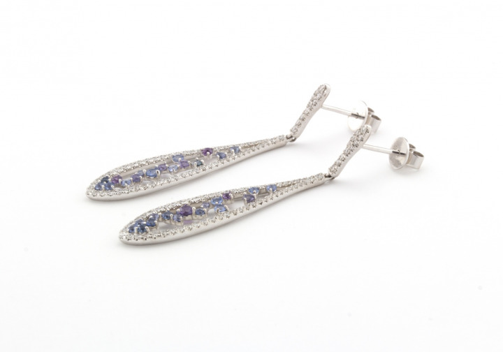 14k Yogo Sapphire and Diamond Drop Earrings