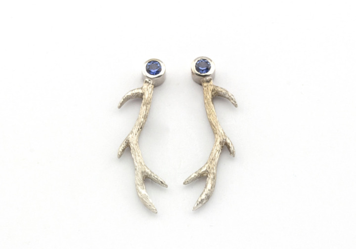 14K Yogo Sapphire Elk Antler Earrings