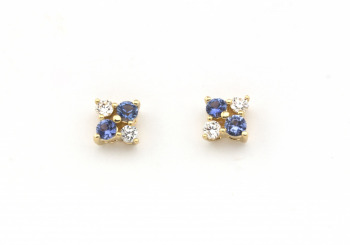 14k Yogo Sapphire and Diamond Studs