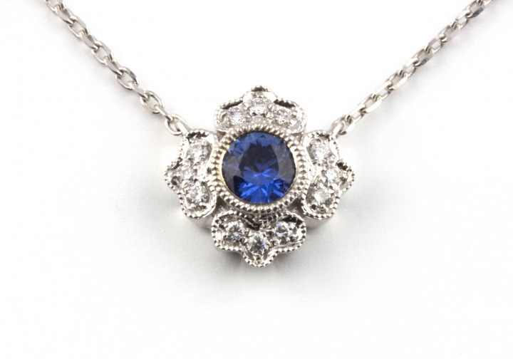 14k Yogo Sapphire and Diamond Necklace