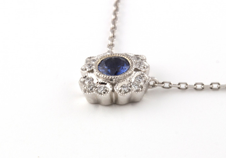14k Yogo Sapphire and Diamond Necklace