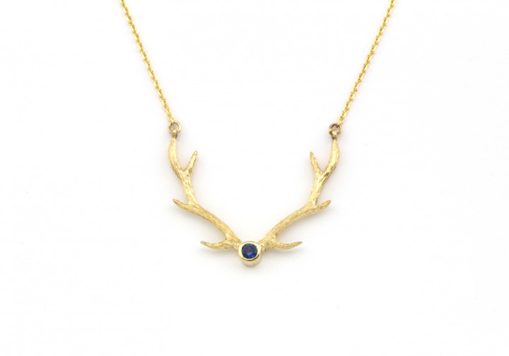 14K Yogo Sapphire Elk Antler Necklace