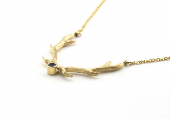 14K Yogo Sapphire Elk Antler Necklace 14K Yogo Sapphire Elk Antler Necklace