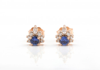 14k Yogo Sapphire and Diamond Studs