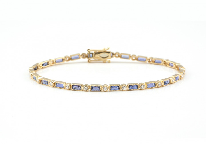14k Yogo Sapphire and Diamond Tennis Bracelet