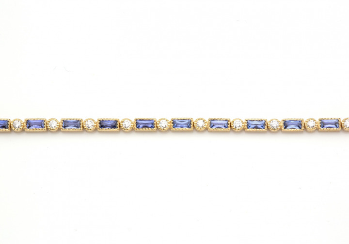 14k Yogo Sapphire and Diamond Tennis Bracelet