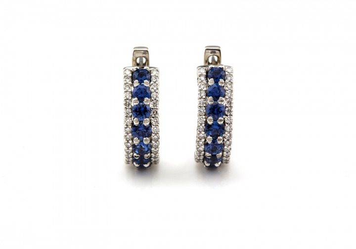 14K Yogo Sapphire & Diamond Hoop Earrings