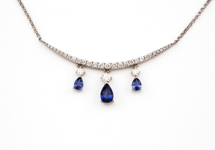 14K Yogo Sapphire & Diamond Necklace