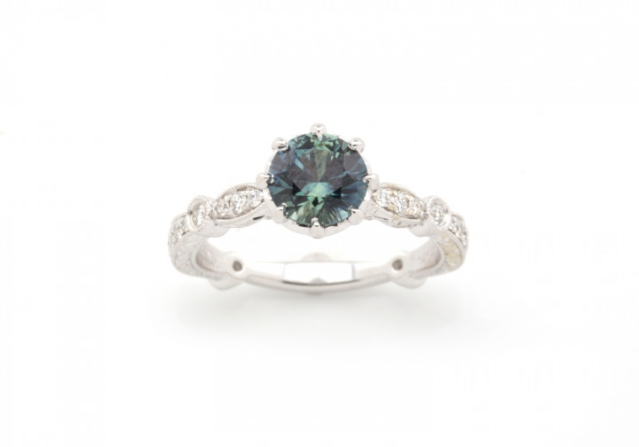 14k Montana Sapphire and Diamond Ring