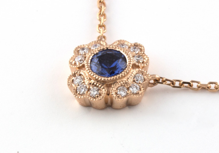 14k Yogo Sapphire and Diamond Necklace