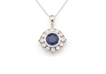 14K Yogo Sapphire & Diamond Pendant
