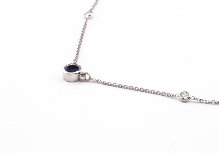 14K Yogo Sapphire & Diamond Necklace