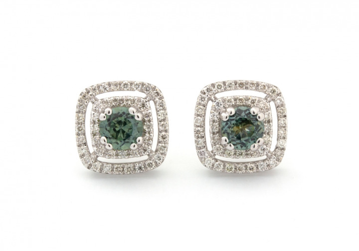 14K Fancy Montana Sapphire & Diamond Stud Earrings