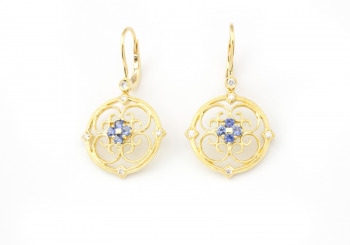 14k Yogo Sapphire Dangle Earrings