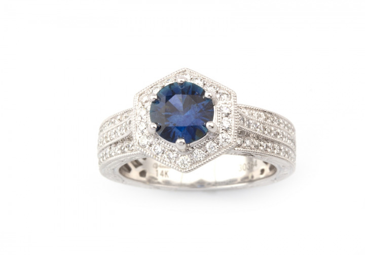 14k Fancy Montana Sapphire and Diamond Ring