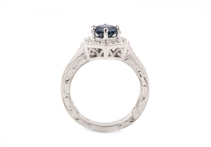 14k Fancy Montana Sapphire and Diamond Ring