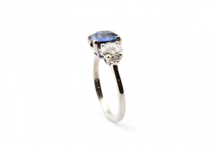 Platinum Yogo Sapphire and Diamond Ring