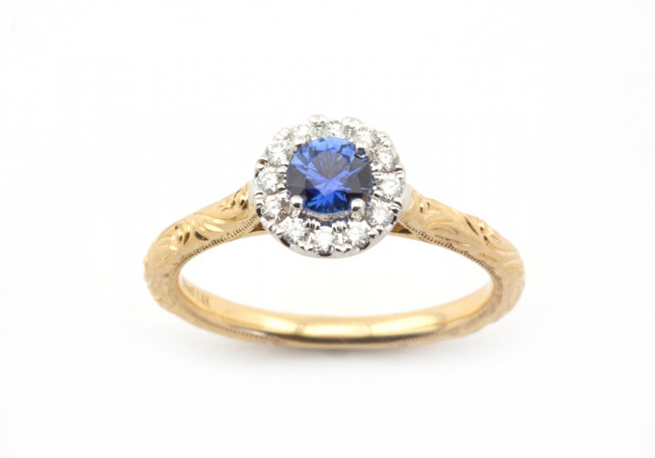 14kt Yogo Sapphire and Diamond Ring