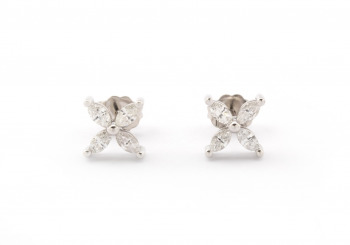 14k White Gold Cluster Earrings