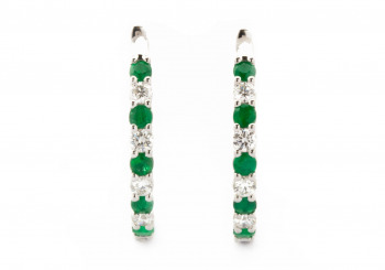 14k Emerald & Diamond Hoops