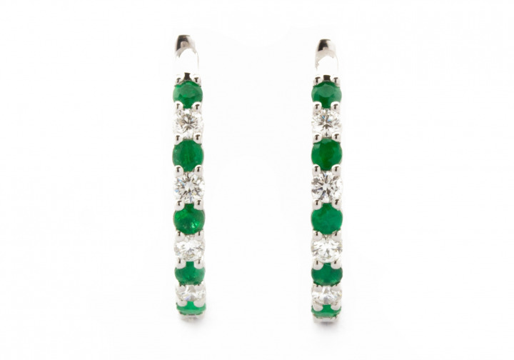 14k Emerald & Diamond Hoops