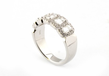 14k 5 Stone Halo Diamond Band