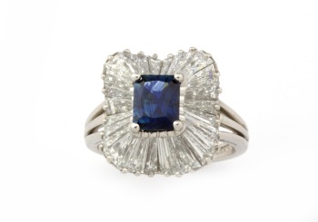 Platinum Vintage Fancy Montana Sapphire & Diamond Ballerina Ring