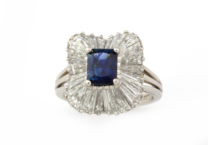 Platinum Vintage Fancy Montana Sapphire & Diamond Ballerina Ring
