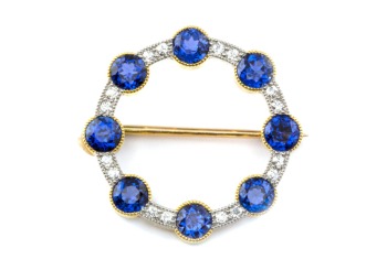 Vintage Yogo Sapphire and Diamond Brooch 