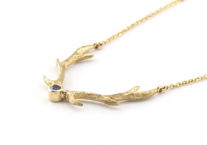 14k Yogo Sapphire Antler Necklace