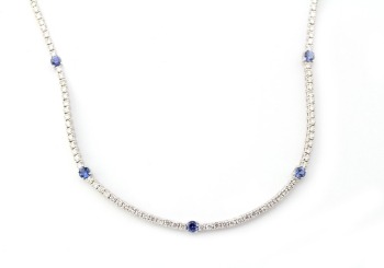 14k Yogo Sapphire and Diamond Tennis Necklace