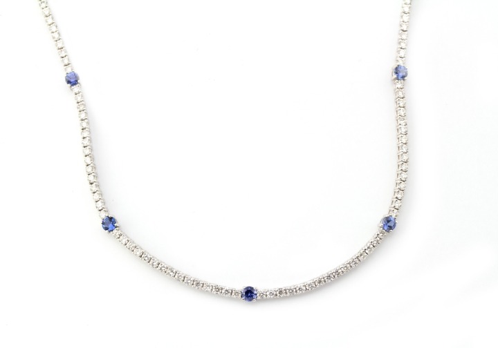 14k Yogo Sapphire and Diamond Tennis Necklace