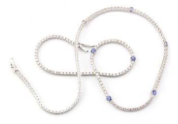 14k Yogo Sapphire and Diamond Tennis Necklace