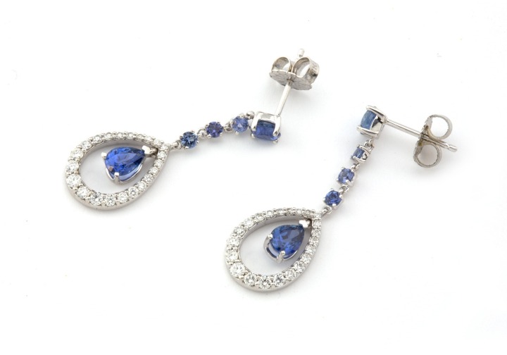 14k Yogo Sapphire and Diamond Drop Earrings
