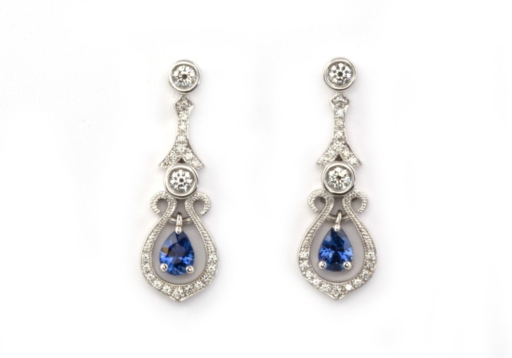 14k Yogo Sapphire and Diamond Earrings