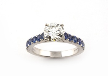 14K White Gold Diamond and Montana Yogo Sapphire Engagement Ring
