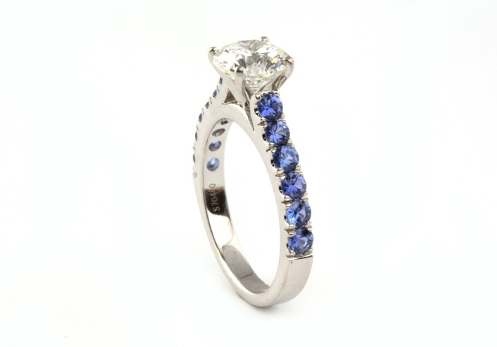 14K White Gold Diamond and Montana Yogo Sapphire Engagement Ring