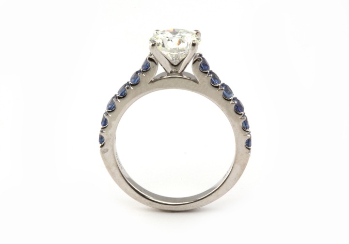 14K White Gold Diamond and Montana Yogo Sapphire Engagement Ring